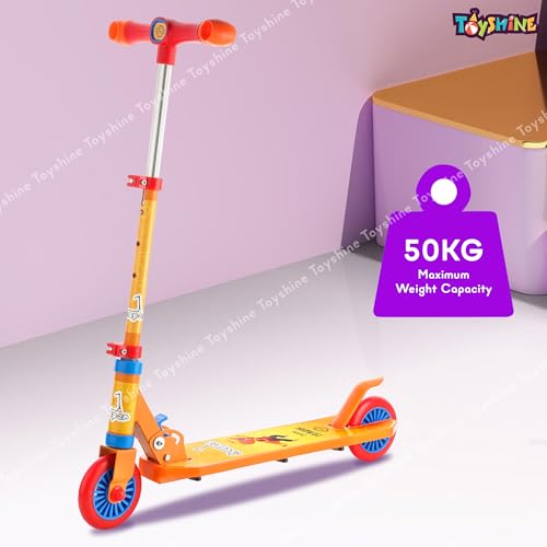 Image of Toyshine Jumbo 2 Wheel Runner Scooter with Anti Slip ABS Base Aluminium Structure Height Adjustable Handlebar Foldable Max Load 50kg for Boys and Girls Ages 4 and Above - Orange