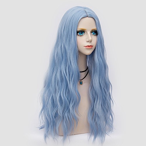 Probeauty Light Blue Wigs for Women Long Curly Wave Wig Synthetic Colored Wig for Halloween Costume, Party or Daily Use - Image 8