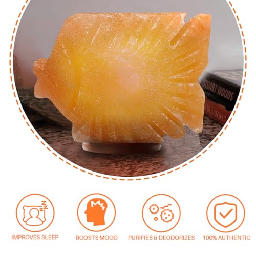 Fishshapedsaltrocklamp100organichimalayansaltlampcomeswithawoodenbasehandcarvedpremiumfinish Urban Country Home Decor Fish shaped salt rock lamp 100 organic himalayan salt lamp comes with a wooden base hand carved premium finish urban country home decor