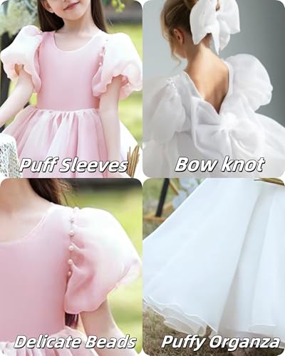 Tulle Flower Girl Dress with Puff Sleeve Backless First Communion Dress with Bow Girls Ball Gown Dress with Pearl2