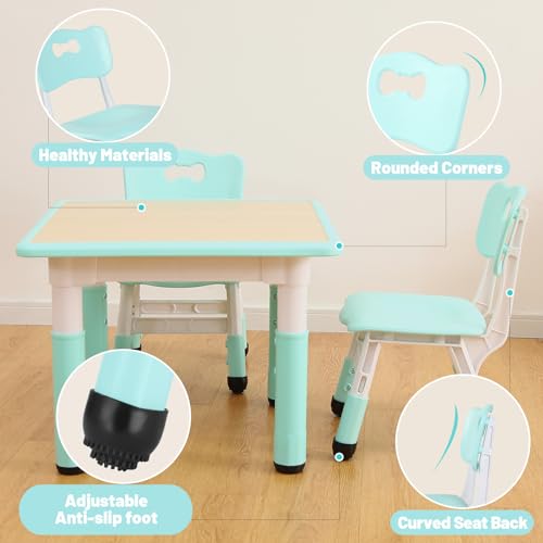 Image of FUNLIO Adjustable Kids Chair (2pcs), 3 Level Height Adjustable Toddler Chair for Ages 3-8, Sturdy Child Chair with Maximum Bearing 220lbs, for Classrooms /Daycares /Homes, CPC & CE Approved - Green