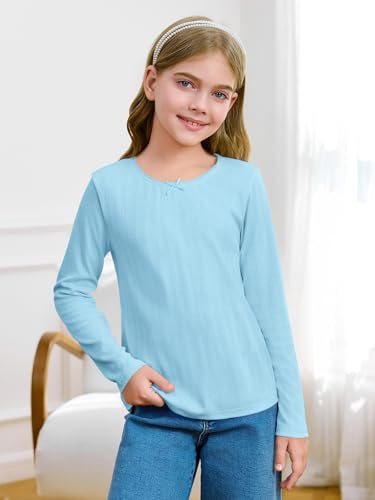 Haloumoning Girls Long Sleeve Shirts Kids Crewneck Tops Cute Mesh Blouse Tee 5-14 Years2