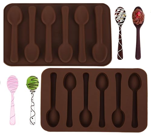 BURRSJ Spoon Shape Silicone Chocolate Mould for Peppermint Candy, Gummy, Cake Topper Decorating, Baking Cookies, Ice Cube, Jello, Popsicle, Crayon