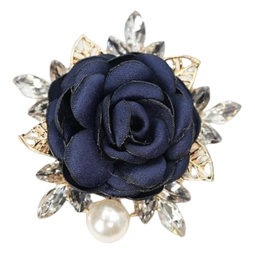Image of Rose Brooch for Women,Dainty Satin Fabric Flower Lapel Pins Vintage Elegant Pearl Brooches Handmade Crystal Pearl Pins Silk Camellia Safety Collar Pin Dress Suit Accessories Wedding Bridal Bouquet Jewelry (Qing)