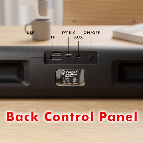 Image of Target TT-SBA-221 Wireless Bluetooth Soundbar, 20W, Black, with AUX, USB, FM Radio, MicroSD, TWS, Rechargeable Battery