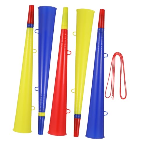 FIXOSHEE 5 Piezas Trompetas de Plástico Ligeras para Animar Eventos Deportivos Fiestas y Graduaciones Colores Mezclados Accesorios Portátiles para Aficionados y Celebraciones
