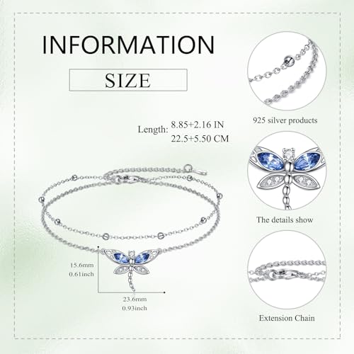 Image of TIGER RIDER Dragonfly Anklet Sterling Silver Dragonfly Gifts Jewelry for Women with Crystal Birthday Anniversary