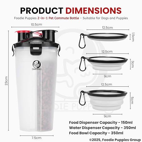 Image of Foodie Puppies 2-in-1 Pet Travel Water Bottle (350ml) with Collapsible Bowls - Portable Food & Water Dispenser, Leakproof, Snap Lid, Non-Slip Design | Pet Feeder for Dogs & Puppies (White, Pack of 1)