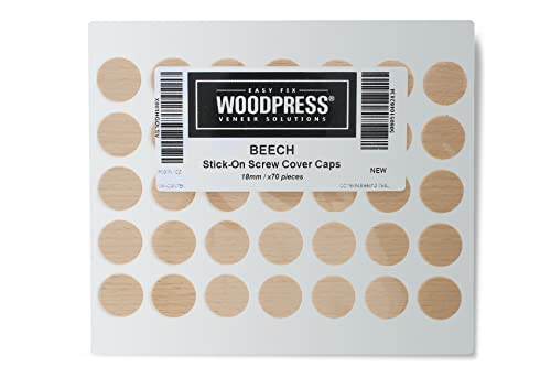 WoodPress® Real Beech Wood, Screw Cover Caps/Hole Covers, Peel & Stick, 18mm, x70 Pieces per Pack - Image 3