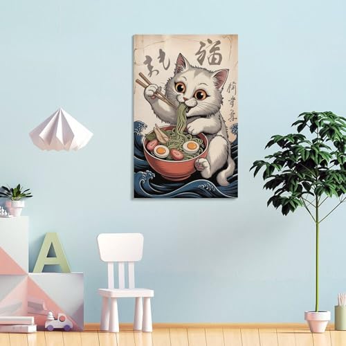 Affiches sur toile de qualite chat mangeant des ramen art mural elegande 60x90cm