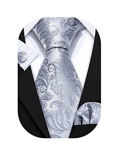 Image of Barry.Wang Men Ties Paisley Woven Silk Necktie Set with Pocket Suqare Cufflinks Formal
