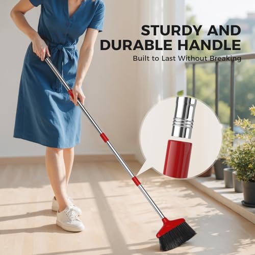 Image of Handy Broom 2Pack, Indoor /Outdoor Brooms, Duty Kitchen Broom, for Home Garage Kitchen Office Courtyard Lobby Patio Lawn Concrete (2, Red)