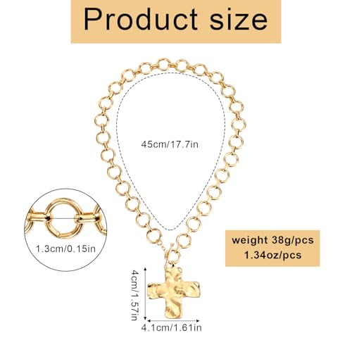 Hammered Cross Necklace, Chunky Statement Gold Cross Chain Necklace Gold Bold Cross Pendant Necklace Hammered Chunky Thick Necklace for Women Fashion Jewelry Accessories2