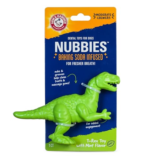 Arm & Hammer Nubbies Denta-Saurus T-Rex Dog Dental Chew Toy, Mint Flavor, for Moderate Chewers, Nylon, Reduces Plaque and Tartar Without Brushing, Baking Soda Infused