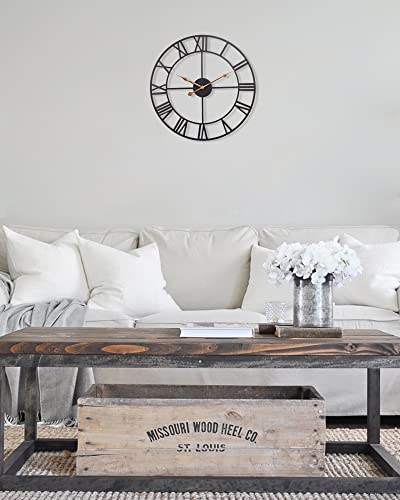 Skynature 16 Inch Wall Clock, Large Indoor Outdoor Metal Wall Clock Battery Operated, Silent Non-Ticking Industrial Roman Numeral Wall Clock For Living Room, Bedroom, Kitchen, Patio Decor - Black #TOP1