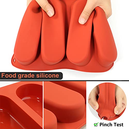 Webake 6 Inch Hot Dog Bun Pan, 2 Pack SIlicone Hotdog Bun Molds Nonstick Bread Forms, Mini Baguette Sandwich Baking Tray for Hot Dog Bun Rolls Cake and Eclair - Image 3