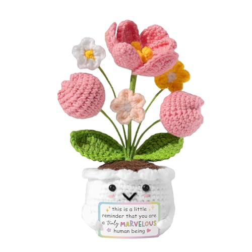 Eluckya Emotional Support Crochet Positive Tulip Flower Gift Positive Desk Decor Birthday Gifts for Women Men Essentials Adult Son Mom Dad Daughter Sister Friend Coworkers