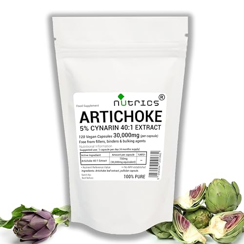Nutrics Artichoke Extract, 30,000 mg per Capsule, 120 Vegetarian Capsules, 5% Cynarin, 4 Months Supply