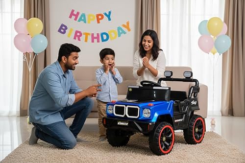 Image of Wishmaster 4x4 Kids Electric Ride On Jeep with Remote Control | Battery Operated Car for Kids 2-6 Years | RGB LED Lights, Bluetooth Music | Birthday Gift | 1-Year Warranty On Motors & Motherboard