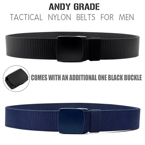 Image of Nylon Tactical Military Men Belt Webbing Canvas Web Belts with Plastic Buckle No Metal Nickel Free, 2 Pack