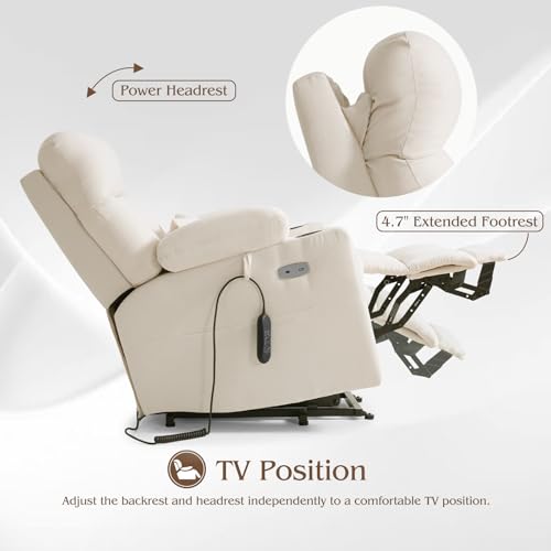 Image of Triple Motor Power Lift Recliner Chair for Elderly, Adjustable Headrest