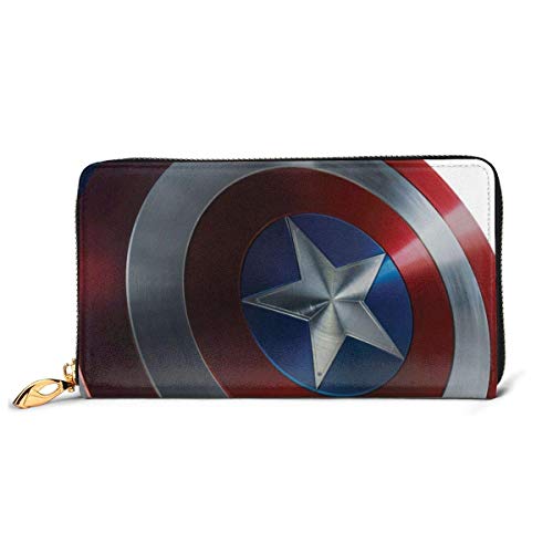 Preisvergleich Produktbild XCNGG Captai America Shield Geldbörse RFID-Blockierung Echtes Leder Geldbörsen mit Reißverschluss Geldbörse Reisetasche um Kartenhalter Organizer Clutch Bag