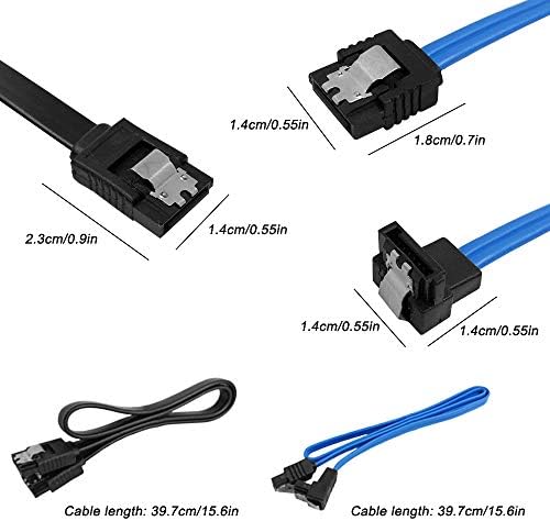 Set of 12, Straight and 90 Degree Right-Angle SATA III Cable 6.0 Gbps With Locking Latch, SourceTon 18 Inch SATA III Cable (6x Black, 6x Blue)