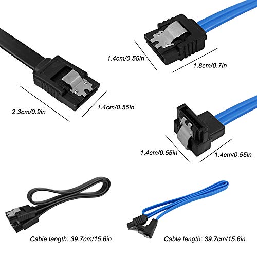Dakuan Set Of 12, Straight And 90 Degree Right-Angle Sata Iii Cable 6.0 Gbps With Locking Latch, Sata Iii Cable (6X Black, 6X Blue) #TOP6