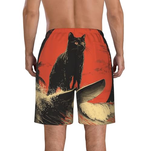 Men Swim Trunks Beach Shorts Swimwear Summer Bathing Suits - Cat Surf Retro Art3