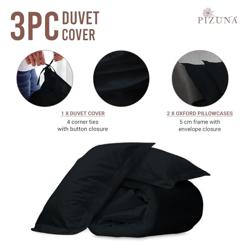 Pizuna 100% Cotton Super King Duvet Cover Set Black, 400 Thread Count Long Staple Cotton Superking Duvet Cover 260x220cm, Sateen Weave Quilt Cover with Button Closure (Bedding Duvet Sets) - Image 3