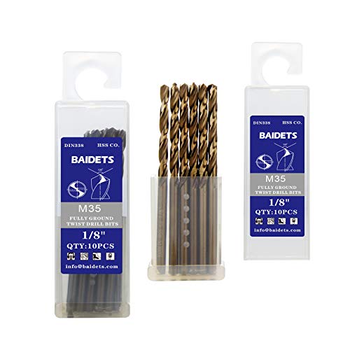 1/8 Inch Cobalt Drill Bits - Set Of 10 Pcs, Baidets M35 High Speed Steel Jobber Drill Bits, Twist Drill Bits Set For Hard Metal, Stainless Steel, Cast Iron, Plastic And Wood #TOP6