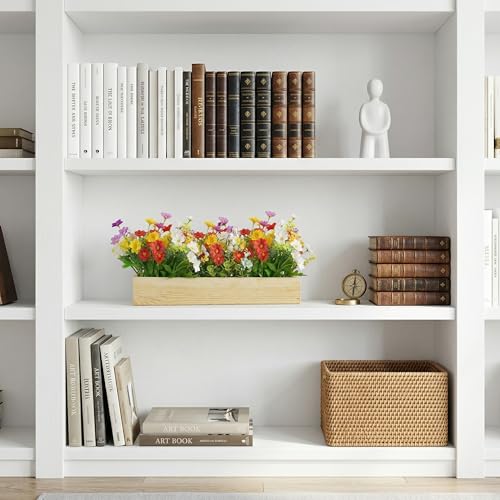 Image of Dekorly Artificial Multi Colour Daisy Flower Arrangement with Wooden Planter (24 CM) | Premium Realistic Floral Decor for Table & Living Room | Stylish Indoor Decor for Living Room