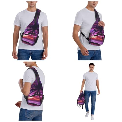 Bolso cruzado Palm Tree Purple Sunset negro para hombre y mujer miniatura 7