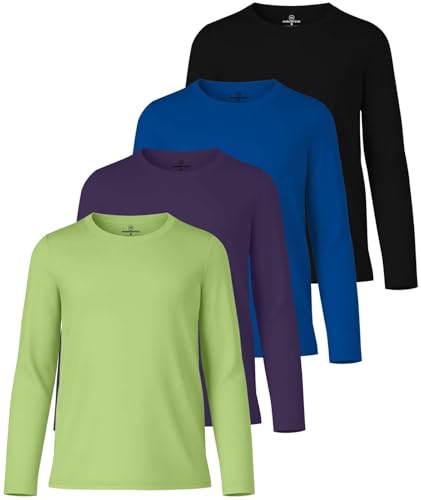 Image of Real Essentials 4 Pack: Girls' Dry-Fit Long Sleeve Crew Neck T-Shirt - Athletic Activewear Soccer Top for Teens Kids Youth
