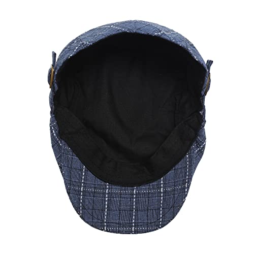 Zlyc Men Cotton Flat Cap Summer Scally Ivy Gatsby Newsboy Beret Driver Cabbie Hunting Hat (Plaid Blue) #TOP6