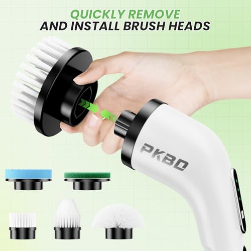 PKBD Electric Spin Scrubber, 2025 Upgrade Waterproof Cordless Electric Cleaning Brush with 8 Replaceable Heads, Digital Display, Three Clean Speeds, Retractable Handle, for Bathtub, Tile, Floor - Image 6