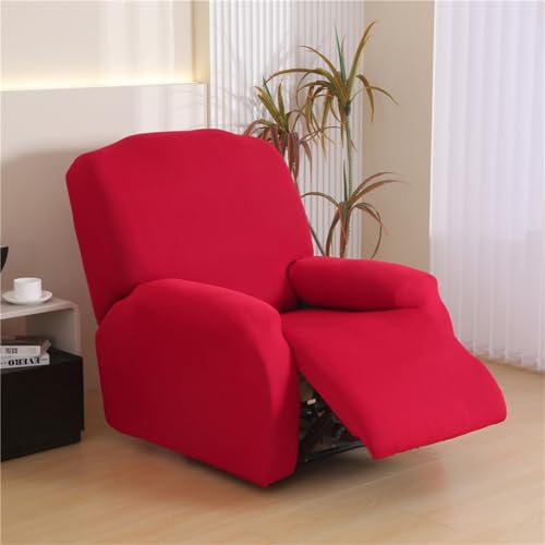 Odot 4 Piezas Funda Sillon Relax, Elástica 1 Plaza Sillon Relax, Color Liso Antideslizante Protector Sofá Reclinable para Sala de Estar, Oficina (Rojo,One Size)