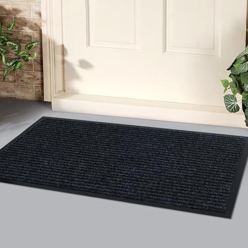 30"x17" Front Door Mat, Black Indoor Outdoor, Low Profile Rubber