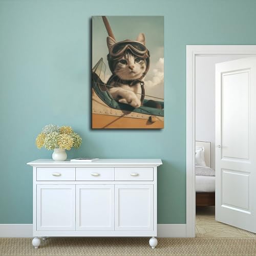 Toile chat gris et blanc décoration murale salon chambre format vertical