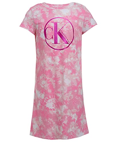Calvin Klein Girls' Short Sleeve T-Shirt Dress, Pullover Style with Crew-Neck Neckline, Logo Detailing