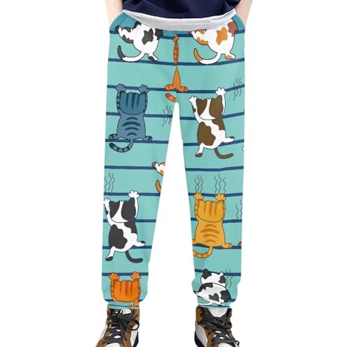 AmzPrint Kids Cat Sweatpants Baggy High Waisted Fall Lounge Pants Cinch Bottom Joggers for Girls