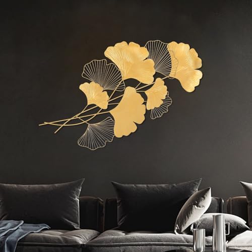 Décoration murale ginkgo 3D métal or : objet design pour hall d'hôtel et salon