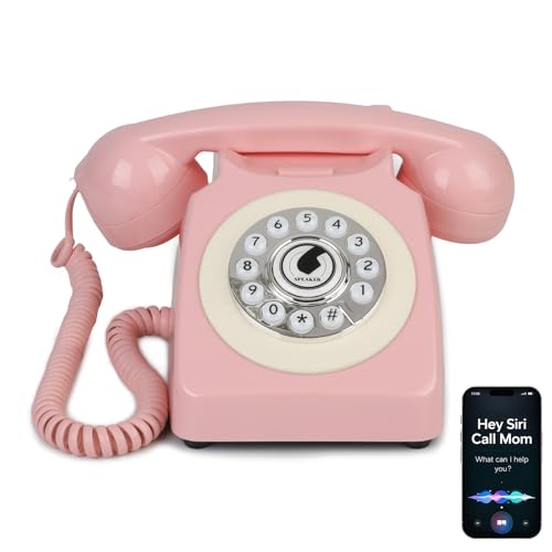 Sangyn Bluetooth Landline Phone with Voice Assistant,Bluetooth Retro Phone Compatible with Android & iOS, Wireless Bluetooth Physical Home Phone Telephone with Volume Control & USB Rechargeable,Pink