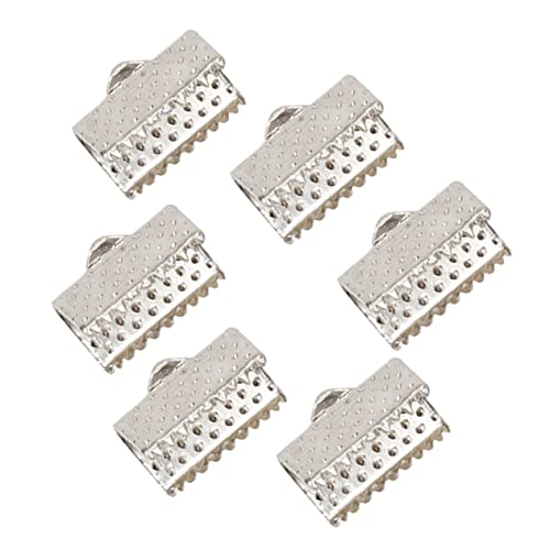 AUTSUPPL DIY Jewelry Making 100pcs 1cm Metal Fastener Clasps Plated Ribbon Ends Textured Crimp End Clamps