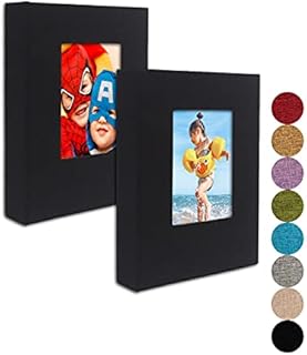 Small Photo Album 6X4  Clear Pages, Linen Cover with Front Window, Pack of 2, Each Small Album Holds 52 Photos, Small Brag Book Photo Album for 6X4 Pictures, Black Fabric