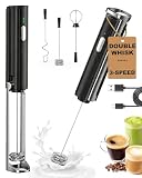 Soenglyun 3-Speed Rechargeable Milk Frother Handheld with Stand & 3 Whisks, Dual Coil Whisk Coffee Frother Handheld, Electric Frother Wand for Lattes, Matcha, Hot Chocolate & Eggs, Black