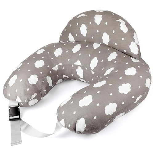 PASUKTER Nursing Pillow, Pregnancy Pillow, Multifunctional Breastfeeding Pillow with Adjustable Waist Belt and Safety Raised Fence, 100% Cotton Cover (Clouds)