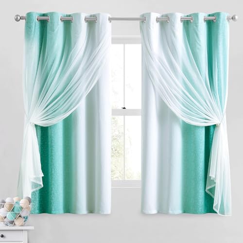 Geomoroccan Ombre 100% Blackout Curtains Bedroom Teal White 52x63 2 Panels