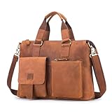 POENVFPO Bolso Bandolera De Cuero para Hombre, Bolso Diagonal De Hombro Vintage con Múltiples Compartimentos para Viajes De Negocios, Trabajo, Se Adapta A Computadora Portátil De 16 (BROWN)