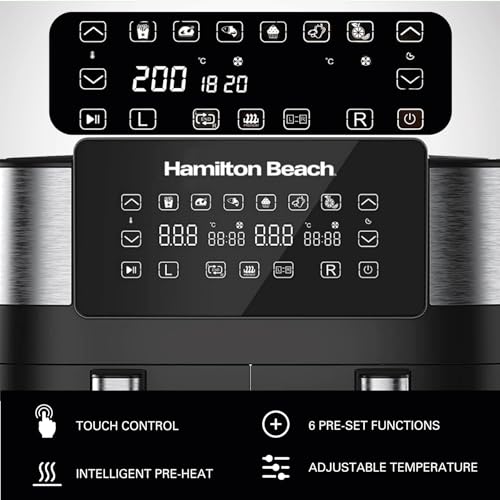 Hamilton Beach HealthyCook 8L Dual Air Fryer, 2 Drawers, 8L, 8 Portions, 6 Pre-set Programmes, SYNC function and Adjustable Temperature Settings, Black, HB4006 - Image 7